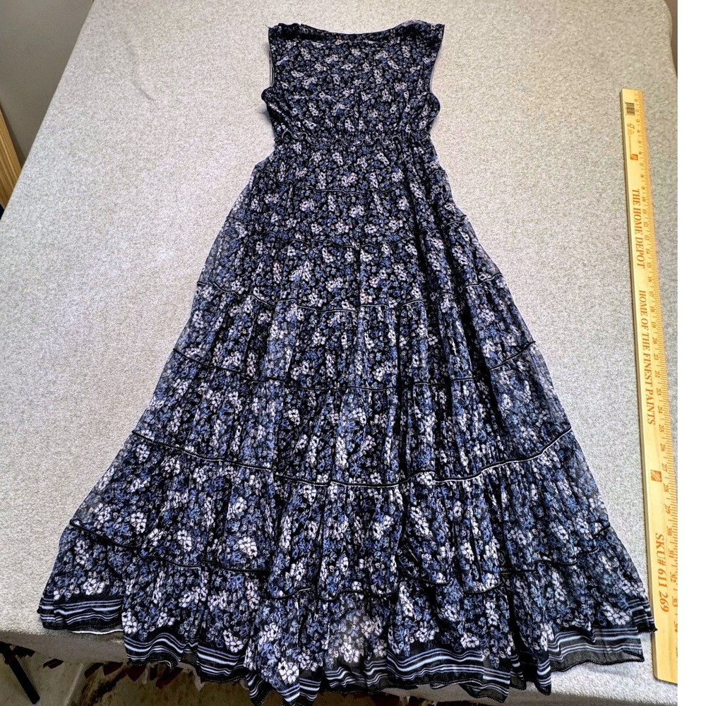 Max Studio Small Floral Tiered Maxi Dress Blue Boho Cottagecore Sleeveless Long - Picture 12 of 12